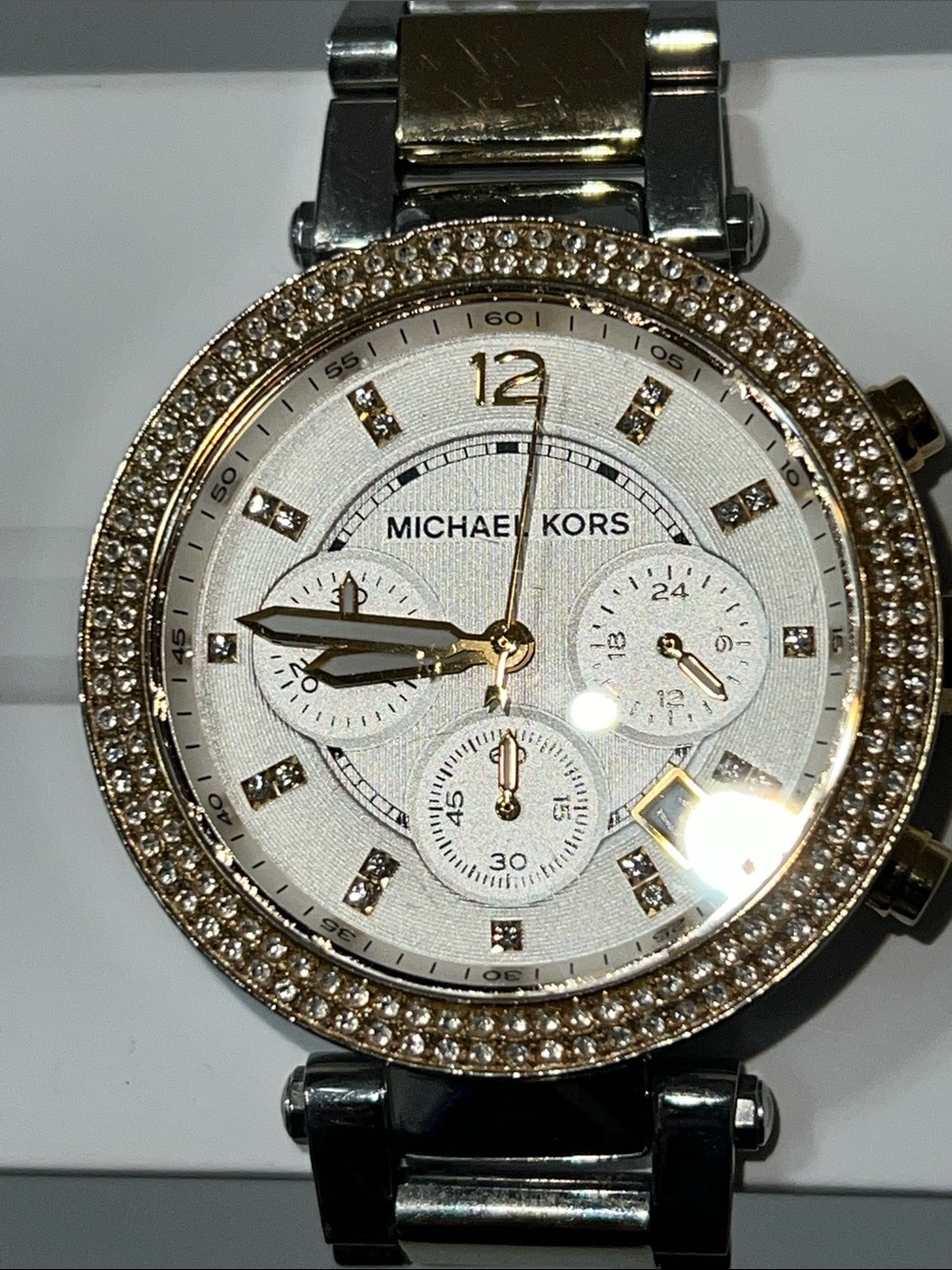Michael Kors Two-Tone Crystal Chronograph Watch in Gold and Silver